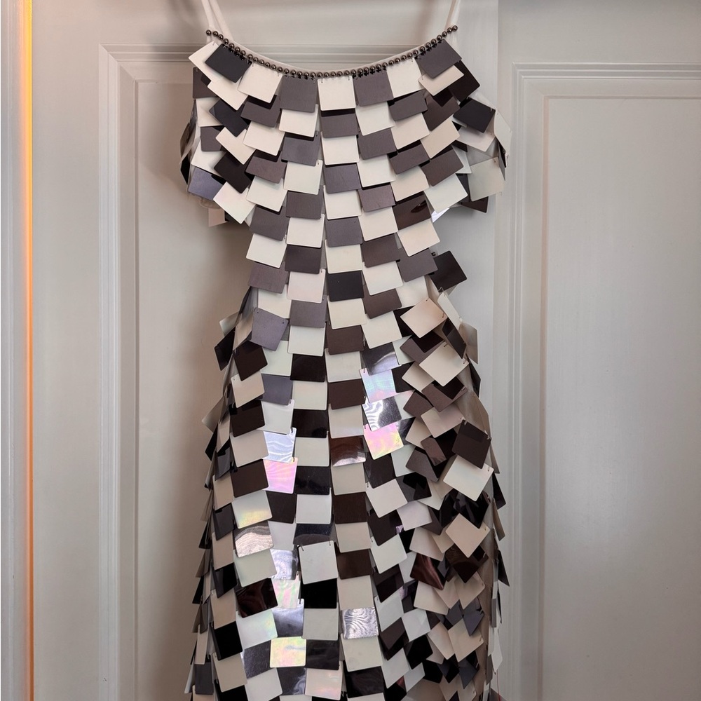 Chic Black and White Square Sequin Dress